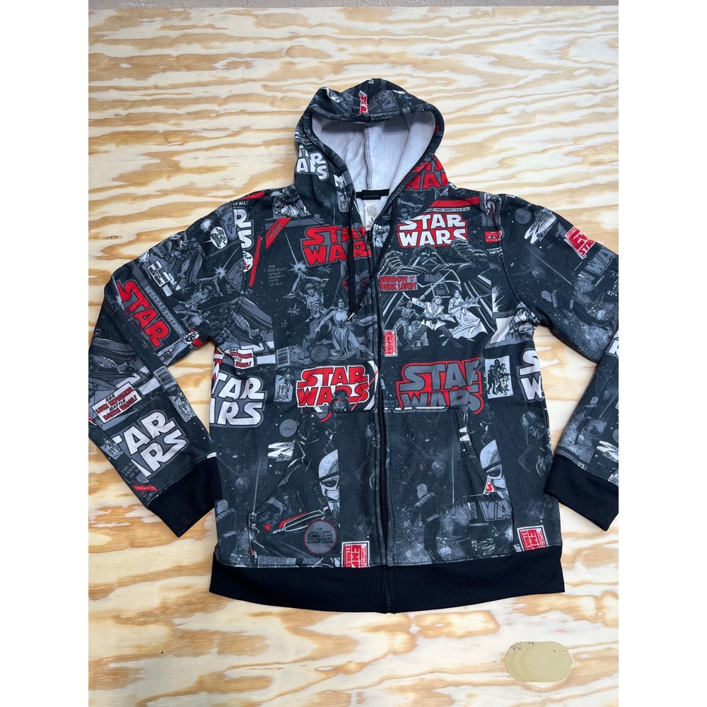 Star Wars Mens Comic Book All Over Print Full Zip Hoodie Black Red Large